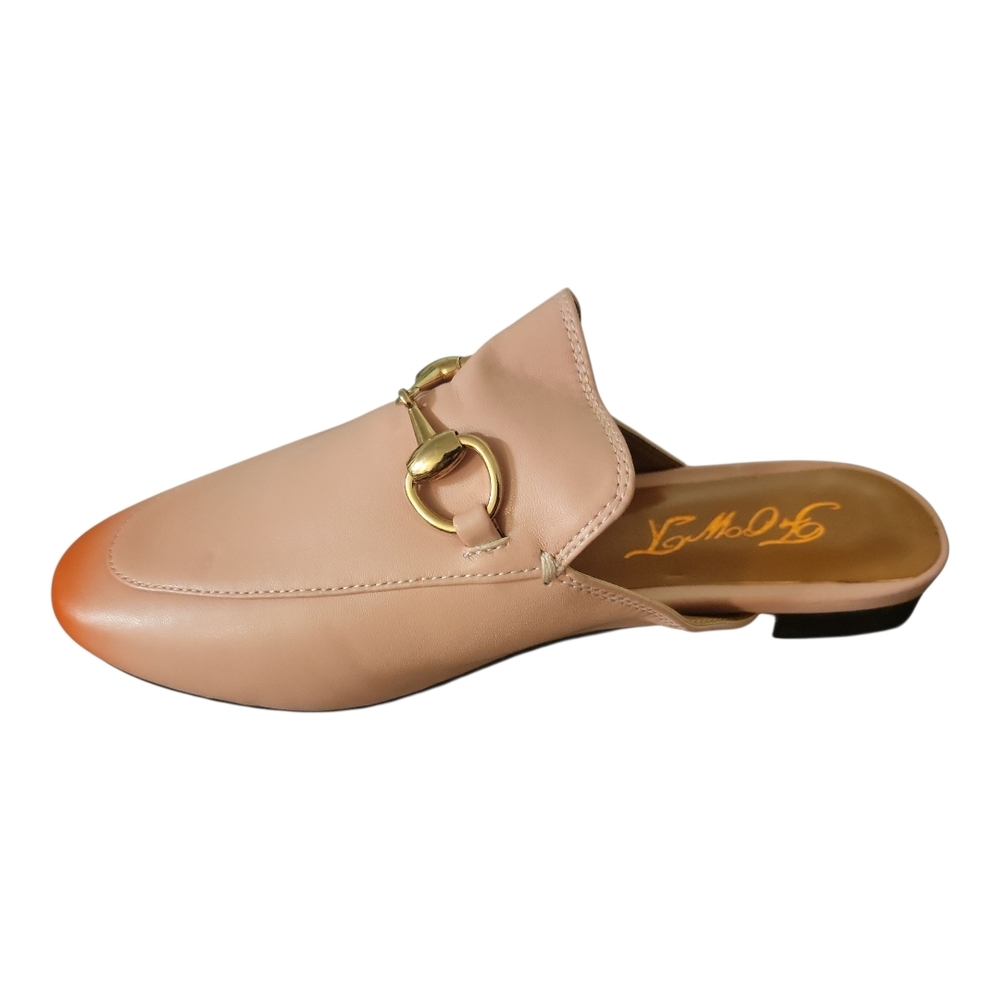 Chic Tan Leather Mules with Gold Accent